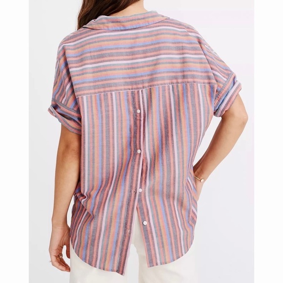 Madewell Courier Button-Back Shirt in Rainbow Stripe - Picture 4 of 8